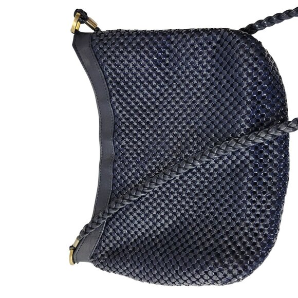 Metal Mesh Shoulder Bag Navy Blue Womens 12x9" Braided Strap Whimsy Coastal - Picture 14 of 16